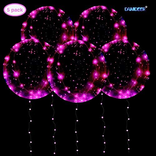 DANIDEER Led BoBo Balloons Warm White/Pink/Blue, 18 Inch 5 PCS Transparent Helium Balloons with String Lights, LED Light Balloons for Christmas, Birthday, Wedding and Party Decoration (Pink)