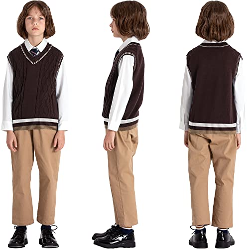 Image of JSTEX Boys Sweater Vest 100% Cotton Kids Uniform Vest V-Neck Sleeveless Knit Pullover for Boy Girls Toddler Size 4-14