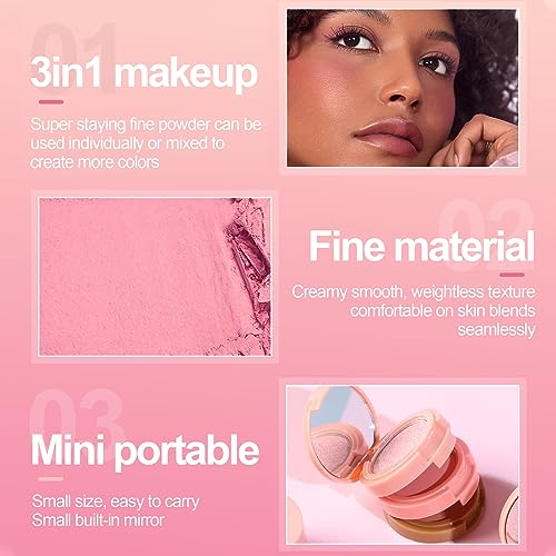 Erinde Mini Highlighter, Bronzer & Blush Powder Palette, Matte Shimmer Powder Makeup, Tiny Face Palette with Mirror All in One, Blendable, Travel Friendly, Cruelty Free, 3 Colours - Image 5