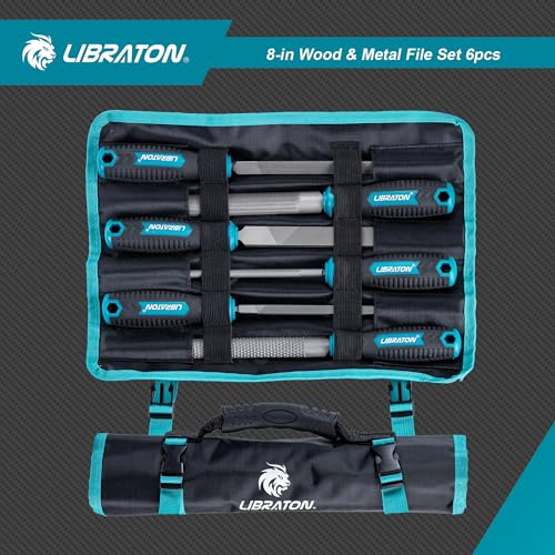 Miniatura 8 de Libraton Limas De Metal, Limas Para Metal De 6 Piezas, Limas De Acero Con Alto Contenido De Carbono, Lima Metálica Con Mango De Goma, Juego De Limas De 8 Pulgadas Incl 1 Escofina Para Madera