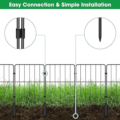 OUSHENG Decorative Garden Fence Fencing 35 Panels, 37ft (L) x 22in (H) Rustproof Metal Wire Border Animal Barrier with Plastic Stakes for Dog Yard Patio Outdoor, Square