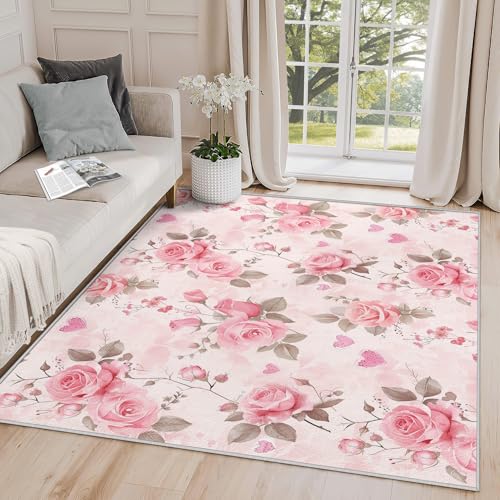 Tapete Floral 3x5 Soft Antideslizante Lavable Rosado miniatura 1