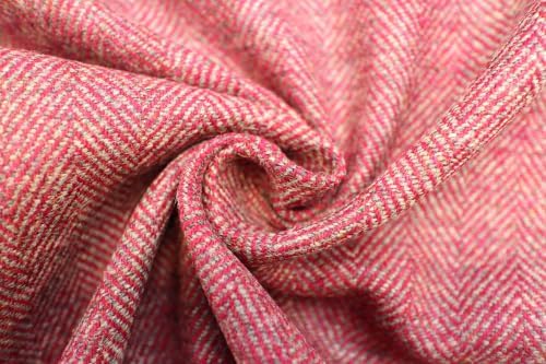 English Pure New Wool Tweed Fabric | 1 Yard precut Length (Raspberry/Grey Herringbone)