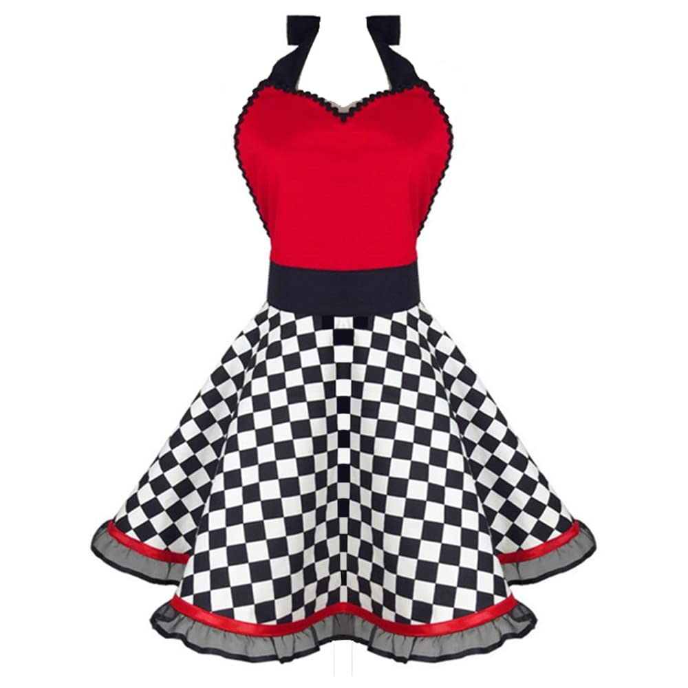 DNLKWGO Trendy Lace Side Apron Dress Women Cute Kitchen Aprons for Cooking Baking Gardening