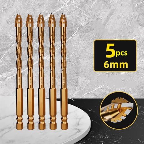 Broca de dientes de sierra de cuatro filos para perforar baldosas y concreto, broca ultradura para taladro eléctrico especial (5 unidades, 6 mm) miniatura 2