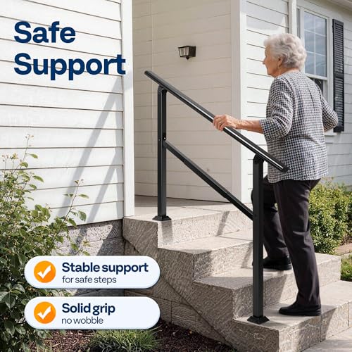 VIVOHOME Adjustable Outdoor Handrails - Durable Galvanized Steel Hand Rail, Black Oval Design for Porch, Deck & Stairs, 2-Pack for 4 Steps by VIVOHOME - Image 2