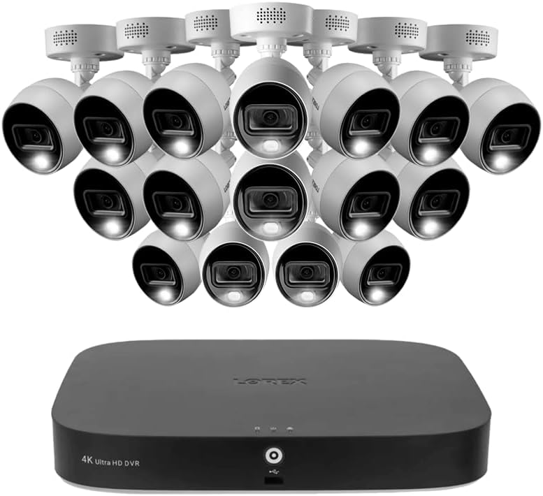 Lorex 4K Security Camera System with 16 Analog Active Deterrence Wired Cameras, 20-Channel 2TB DVR Recorder (Supports 16 Wired and 4 Wi-Fi cameras)