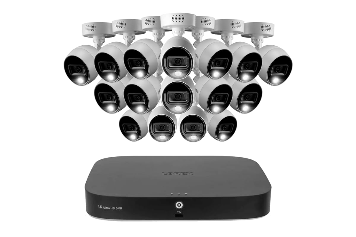 Lorex 4K Security Camera System with 16 Analog Active Deterrence Wired  Cameras, 20-Channel 2TB DVR Recorder (Supports 16 Wired and Wi-Fi cameras)