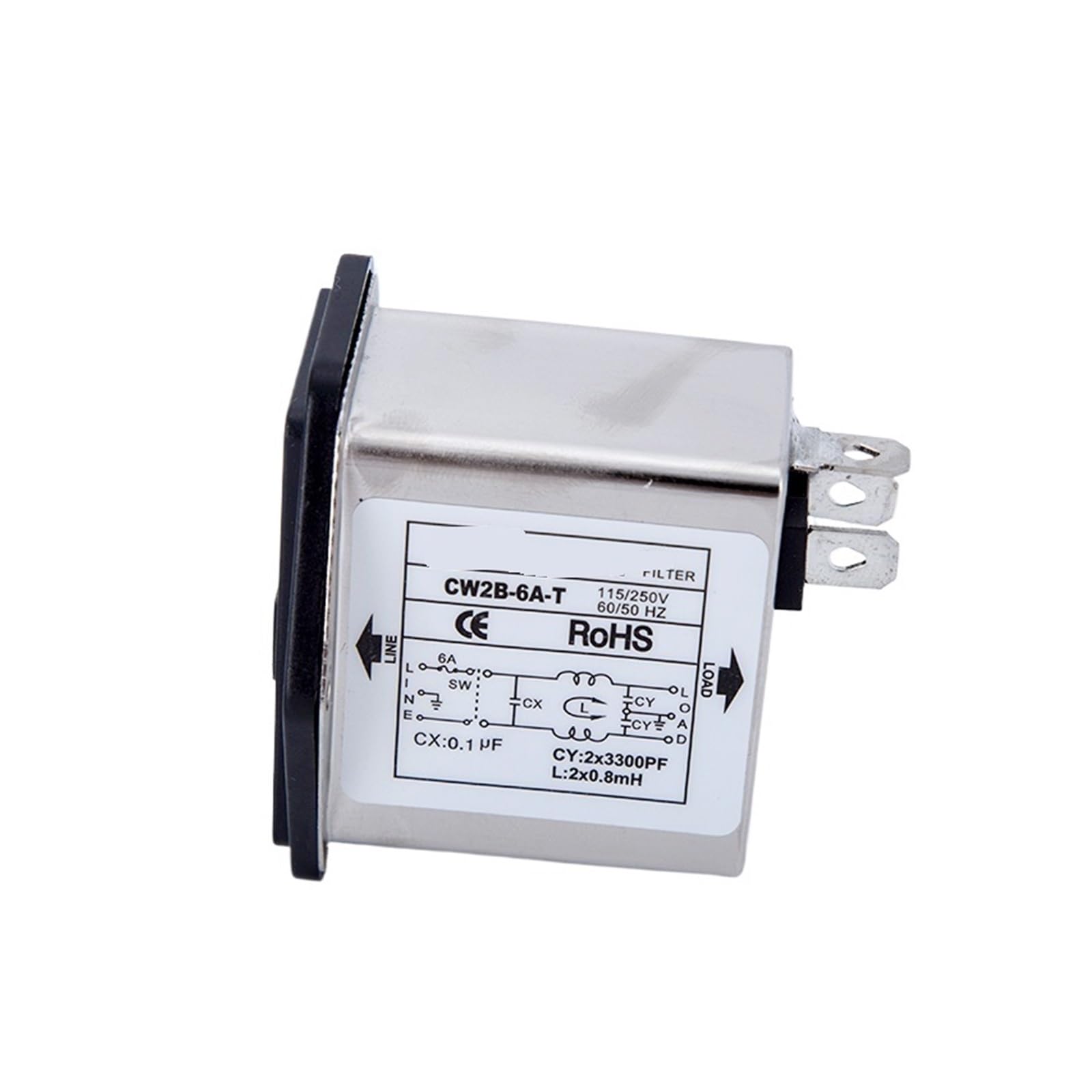 Filtre d'alimentation CW2B-6A-T noir anti-interférence 220V avec interrupteur fusible - 3