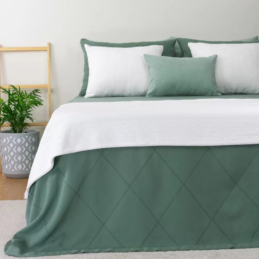Casa da Laura - Colcha Verde para Camas 150/160 - Colcha 240 x 260 - Colcha de Verano - Tejido 100% Algodón de Tacto Extra Suave