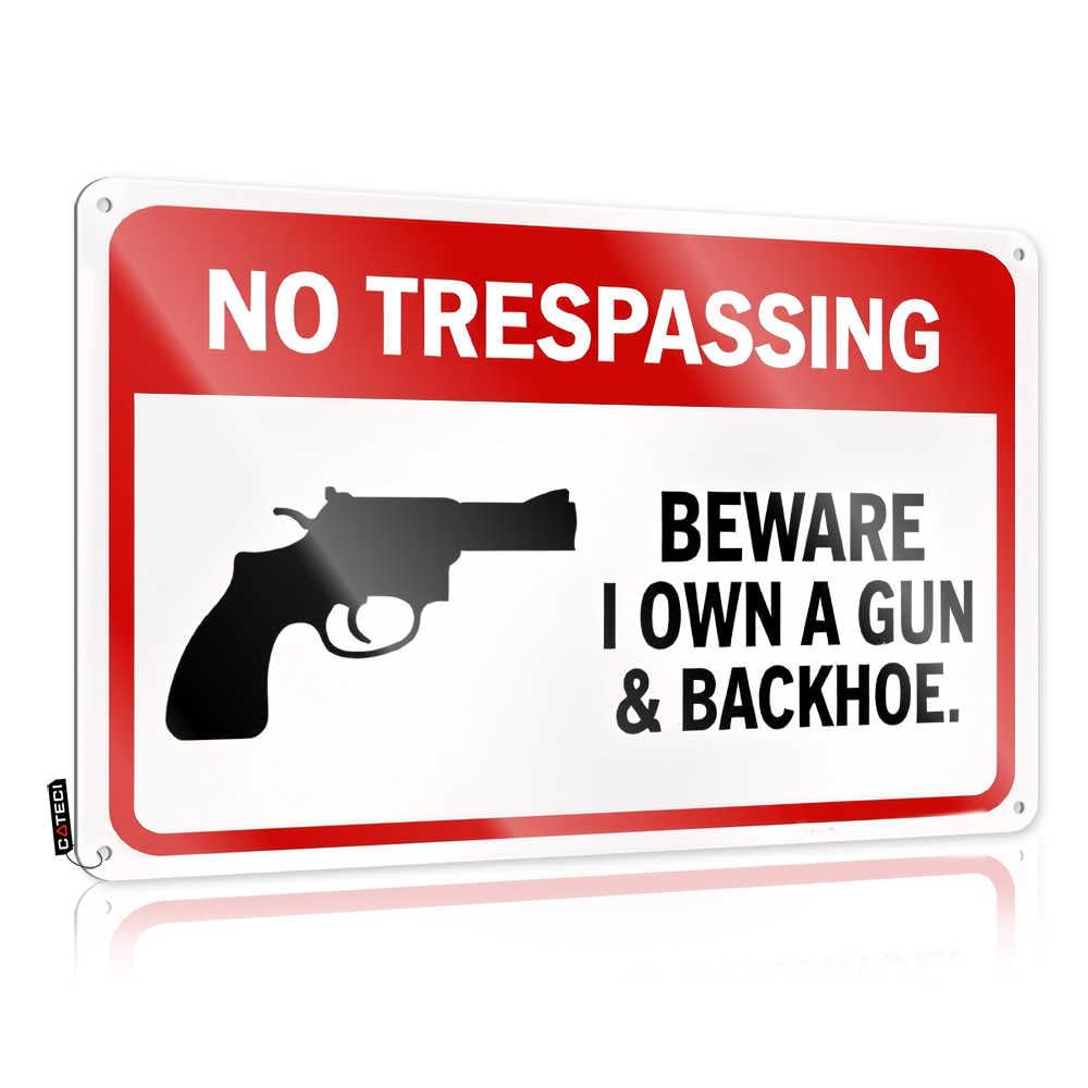 Fzfn Colour Poster Ideas Aesthetic No Trespassing: Gun And Backhoe Owner For Playroom - Basement Decor Customizable(30X40cm)