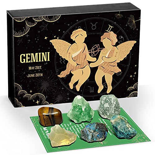 Image of Gemini Crystals Gift Set, Zodiac Signs Healing Crystals Birthstones with Horoscope Box Set Gemini Astrology Crystals Healing Stones Gifts
