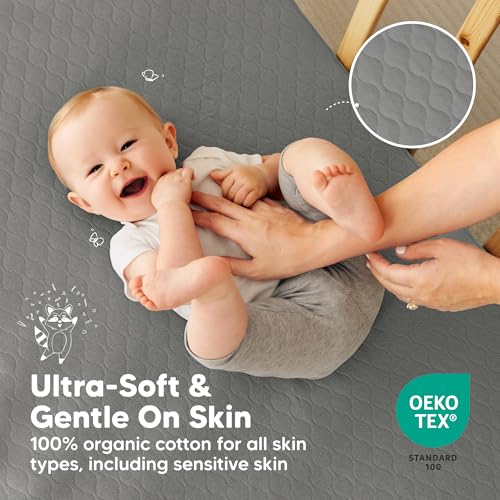 Image of 2-Pack Waterproof Crib Mattress Protector Cover Fitted - Quiet Baby Crib Mattress Pad Sheets, 52 inch x 28 inch Soft Quilted Cotton Baby Sheet, Machine Washable, Easy Fit, Durable (Granite /Mavy)