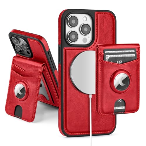 Étui portefeuille MagSafe en cuir rouge SkyEagle élégant avec blocage RFID