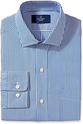 Amazon Brand - Buttoned Down Men's Classic-Fit Spread Collar Non-Iron Dress Shirt, Blue Bengal Stripe, 15.5