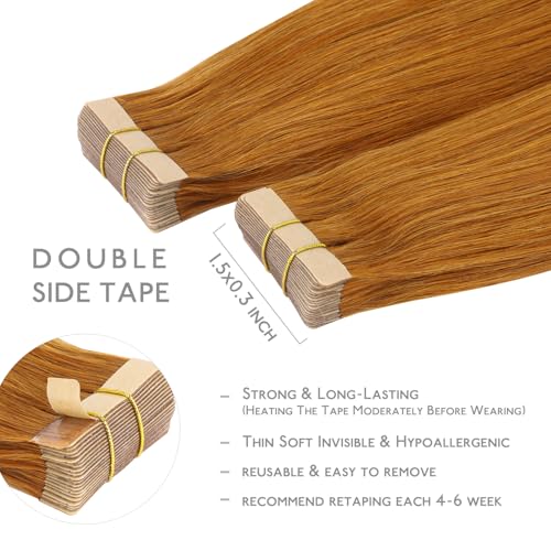 Image of WENNALIFE Tape in Hair Extensions Human Hair, 20pcs 40g 12 inch Auburn Ginger Remy Hair Extensions Straight Human Hair Tape in Extensions Skin Weft Tape Extensions Human Hair