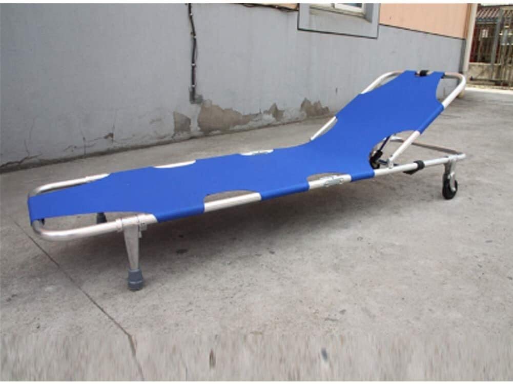 Camilla Plegable Camilla De Rescate De Primeros Auxilios Plegable Ligera para Pacientes Camilla De Rescate Plegable, Camilla Médica De Aluminio con Cuatro Ruedas, Puede Soportar 200 Kg, Azul