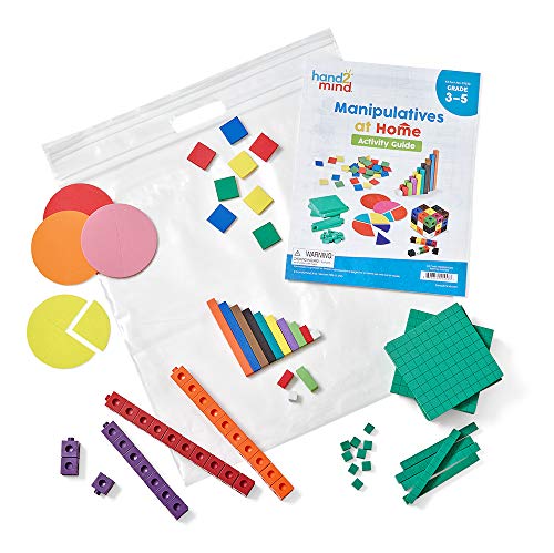 Image of hand2mind - 93539 Take Home Math Manipulatives Kit for Kids, with Snap Cubes, Base Ten Blocks, Cuisenaire Rods, Angle Circles, and Color Tiles, Kindergarten Homeschool Supplies (293 Pieces)