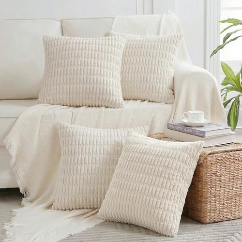 Fancy Homi 4 Packs Boho Cream Decorative Throw Pillow Covers