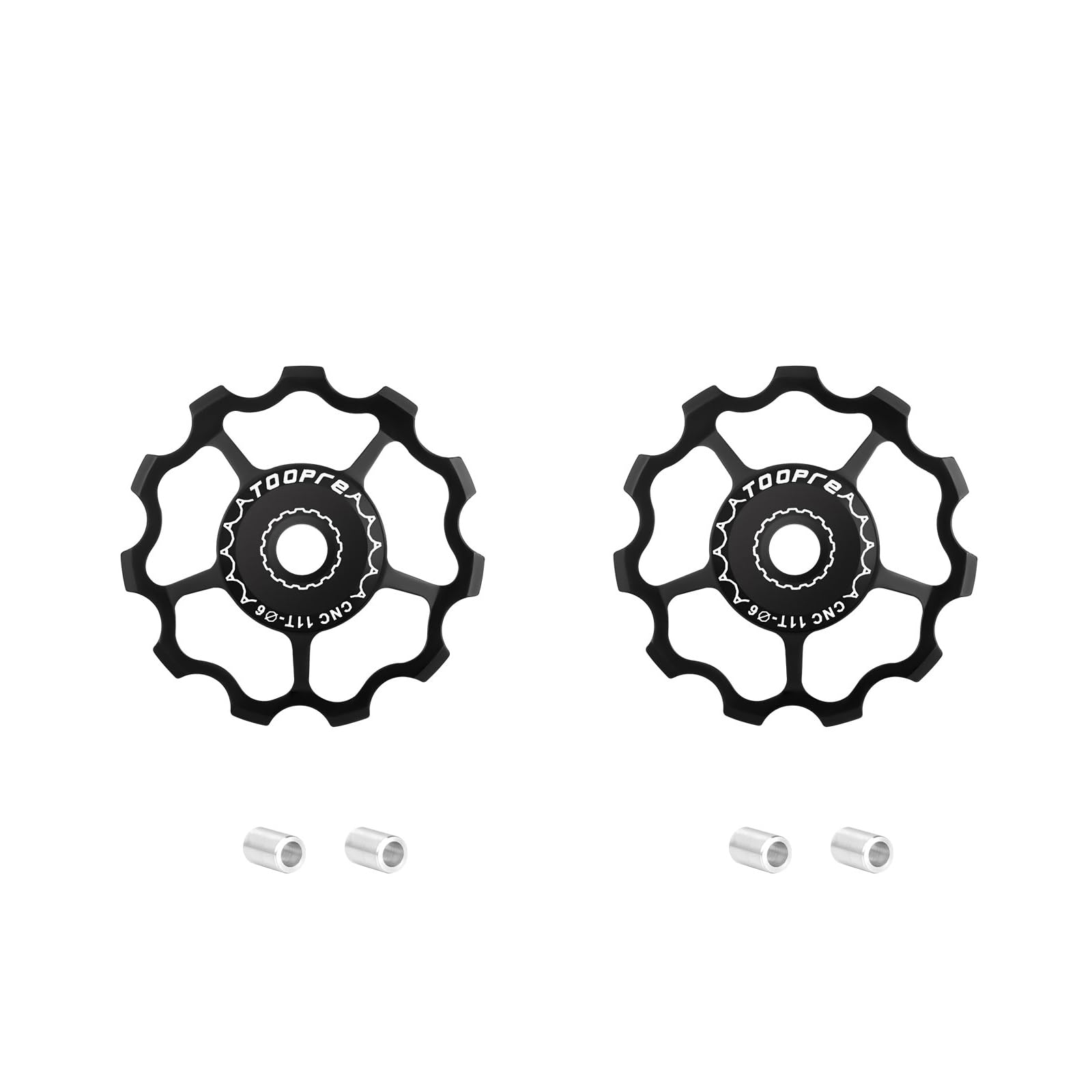 2 Pack 11T Bicycle Rear Derailleur Pulley Wheels, CNC Aluminum Alloy Jockey Wheels with Sealed Steel Bearings, Compatible with 8 9 10 11 Speed Rear Derailleurs, Guide & Tension Pulley Set, Black