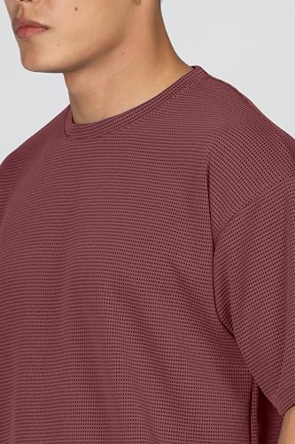 Image of SHODOX Men Oversized T Shirt Solid Dotted Design | Round Neck Loose Fit Drop Shoulder Casual T-Shirt for Men