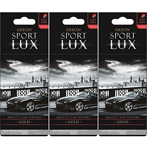 Image of AREON Sport Lux GOLD - Hanging Cardboard Air Freshener for Car, Home & Office - Premium Cologne Perfume with Natural Fragrances - Long Lasting, Fresh, Luxurious Scent - Stylish Design, Pack of 3