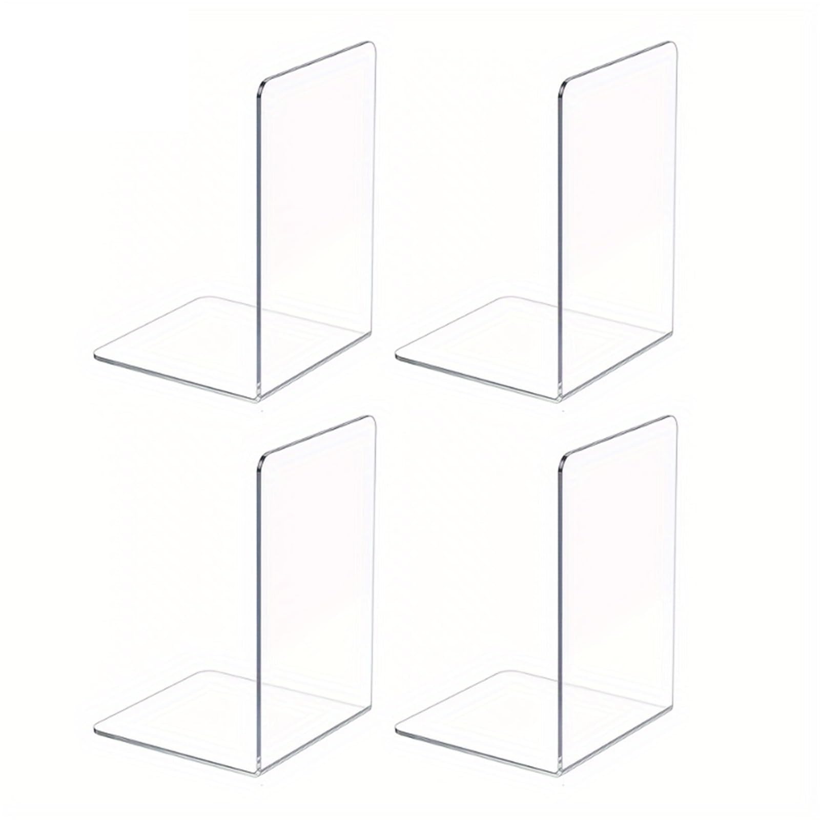 Desktop Bookends 4pcs Set Clear Acrylic Bookends Desktop Display Stands Office Home Retail Use Book Storage Transparent 18.5cm height for Home Office School Library