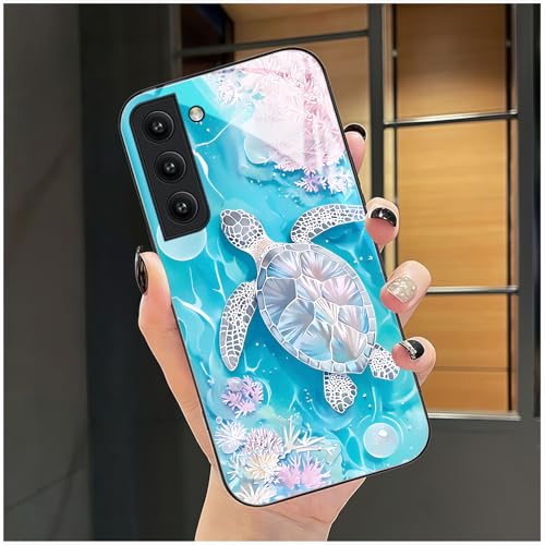 Aeronwen for Samsung Galaxy S22 Case 6.1 inch Pastel Sea Turtle Coral Pattern Glossy Smooth Hard Finish Case Serene Minimalist Style Ocean Lovers Earth Day Gift