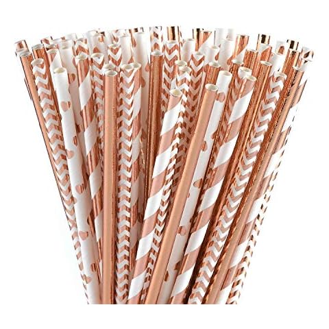 ALINK Biodegradable Rose Gold Paper Straws Pack Cover