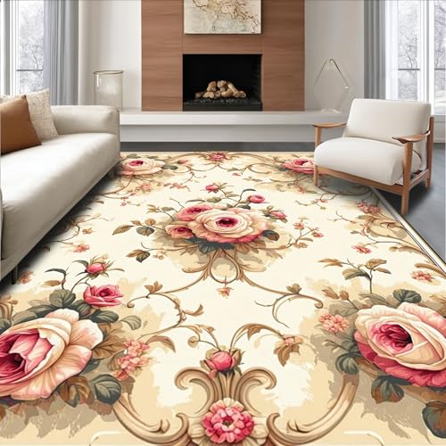 Flatwoven High Traffic Area Rug 5x7, Elegant Floral Tapestry Runner
