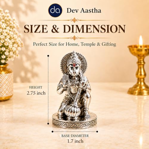 Image of Silver Plated Hanuman Idol for Car Dashboard and Home Decor - 2.75 Inch, Bajrangbali Murti for Home Pooja Room | Ideal Hanuman Gift