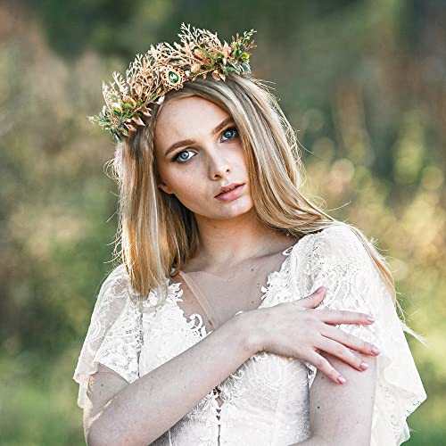 Mostory Handmade Woodland Crown For Men’ Wedding Elf Forest Crown Headband Medieval Gold Green Leaf Crown Headpiece For Prince Adult God Cosplay Costume Hair Accessory Mardi Gras Carnival #TOP3