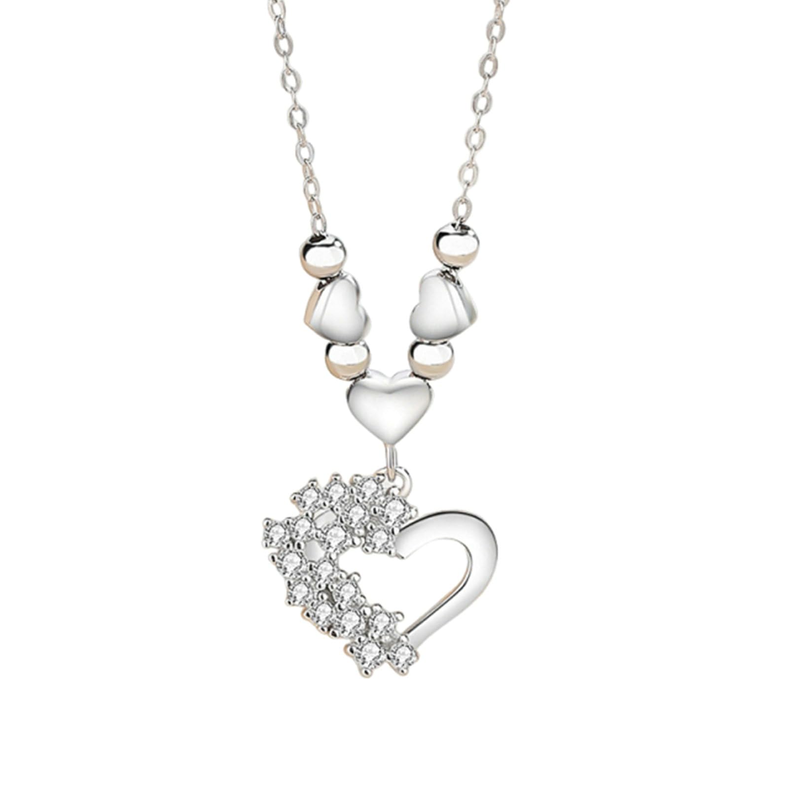 9K/14K/18K Gold Halskette für Damen, Weißgold Anhänger Halskette Herz mit Moissanit Braut Hochzeit Halsketten 40+5cm