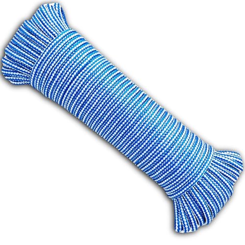 BricoLoco.com Cuerda tendedero. para Tender Ropa en el Exterior o Interior. Tendedero de poleas, Acampada, Camping, jardinería. Polipropileno Trenzado. Ø 4 mm. (Azul 1x20 MTS.)