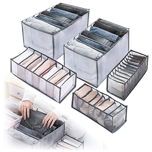 5 PCS Wardrobe Clothes Drawer Organizer for Clothing, Closet Organizers Drawer Washable Foldable Drawer Clothes Compartment Storage Box Divider Closet Organizers for Jeans, Underwear, T-shirt, Legging