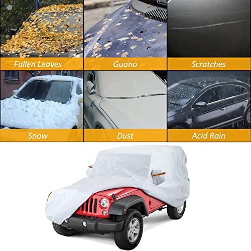 Berksyde Waterproof Car Cover 2 Door Wrangler Covers, All Weather Protection Outdoor Cover For 1955-2023 Jeep Wrangler Cj,Yj, Tj & Jk With Driver Door Zipper #TOP2