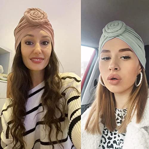 Image of KYNARI Turban Head Wraps for Women, Pretied Stretch Bonnet Hair Wrap | African Knot Turban Hats Pre Twist Headwear Soft Head Scarf Elastic and Breathable Head Covering Cancer Caps for Black Women