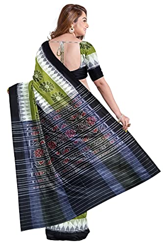 Image of Odisha Sambalpuri Handloom Ikat Women's Cotton Saree, Odisha Handloom Handmade Pure Cotton Khandua Saree, Ikkat Orissa Traditional Handloom Saree Without Blouse