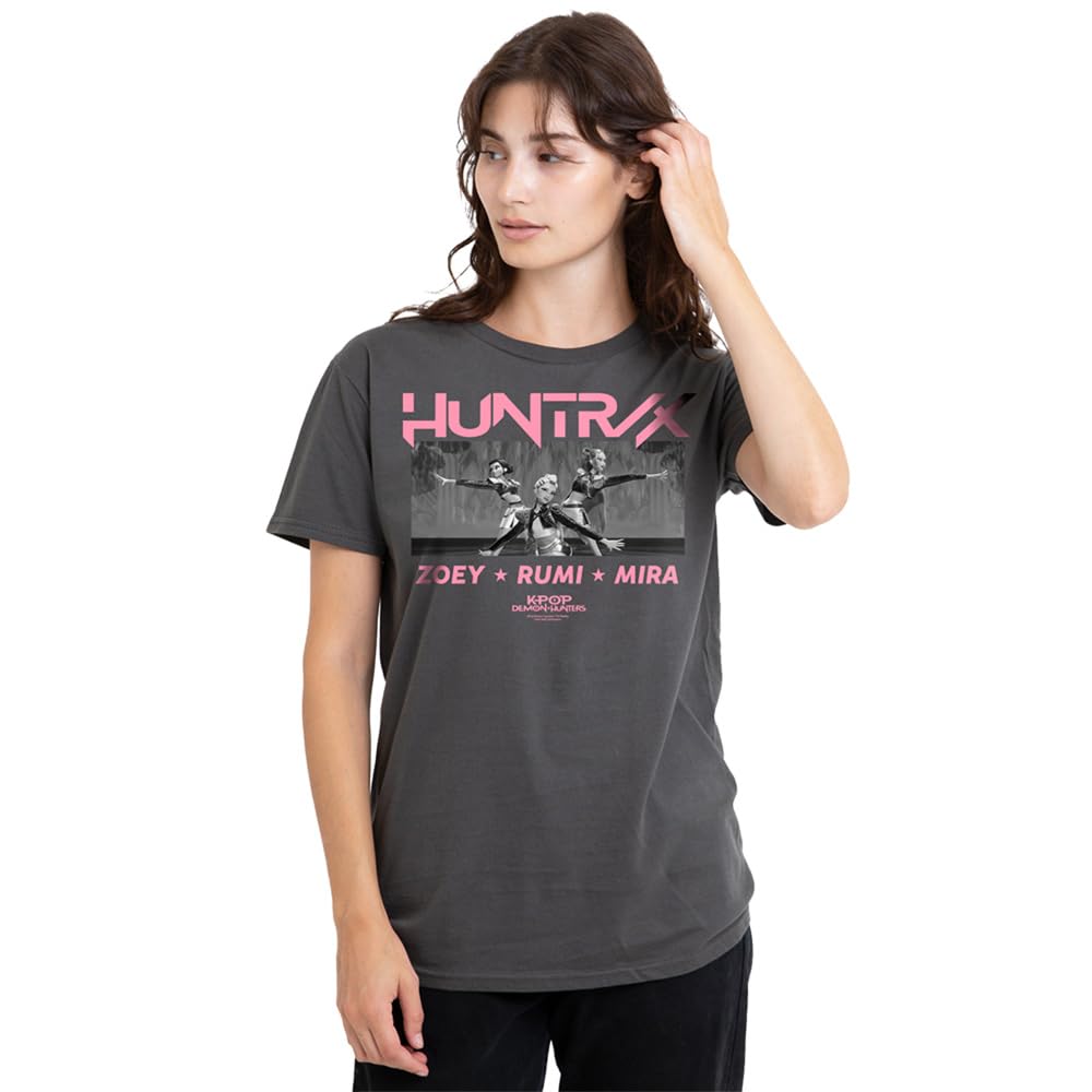 Kpop Demon Hunters Huntrix Singing Zoey Rumi Mira Ladies T Shirt, Charcoal, Small