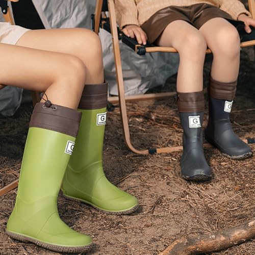Gummistiefel für Damen, hoch, faltbar, wasserdicht, für Regen, Outdoor, Wandern, Hundespaziergänge, Wasserschuhe, Chelsea, grau, 37.5 EU
