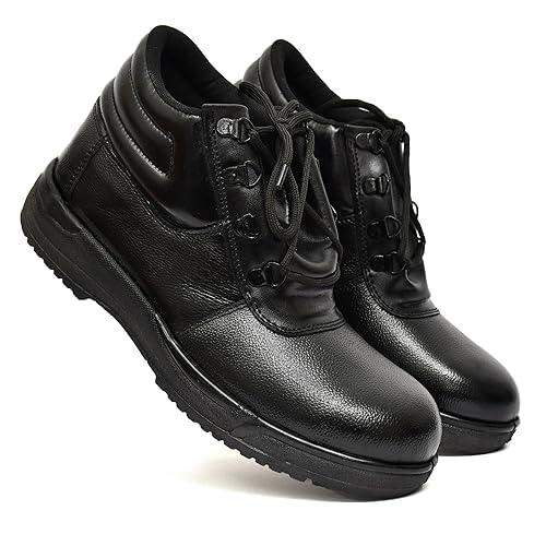 RATANIC Black Real Leather Steel Toe Industrial Safety Shoes...