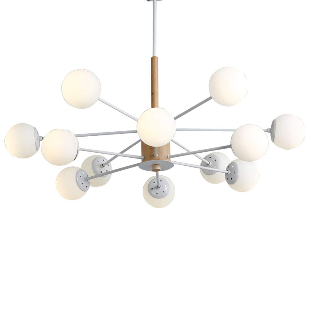 Sputnik Chandeliers Modern Glass Shades Chandelier Mid Century Pendant Lighting Ceiling Light Adjustable Rods for Hallway Bar Kitchen Dining Room White and Wood 12 Lights