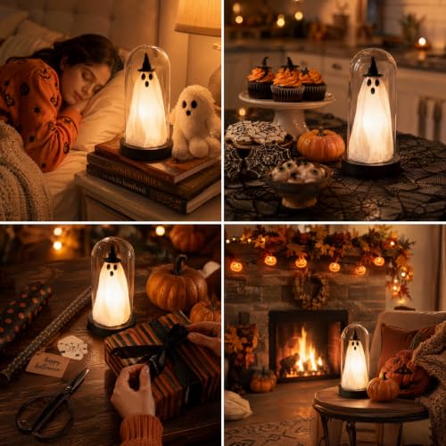 AIZXING Halloween Decorations-Halloween Decor Indoor-Light Up Ghost in Glass Cloche | Cute Ghost with Light for Home Kitchen Mantel Tabletop Party Decor and Holiday Decorations - image 3