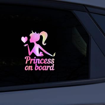 2pcs Princess on Board Sticker for Cars, Vesvory Baby on Board Safety Warning Stickers Baby Girl in Car Bumper Decals for Cars SUV Cute Design Kids in Car Decal Rainbow Laser Pink