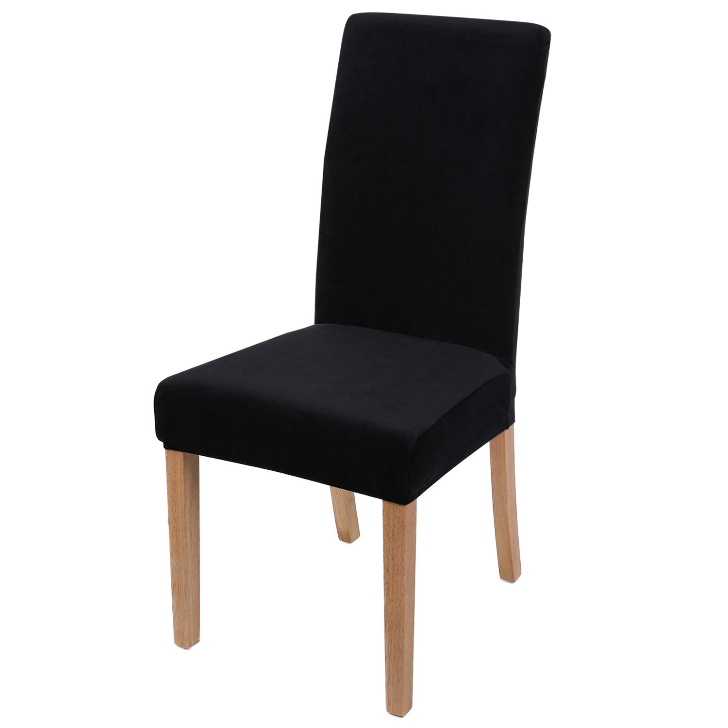 smiry Velvet Stretch Dining Room Chair Covers Soft Removable Dining Chair Slipcovers Set of 2, Black