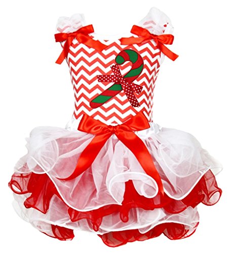 Vestido de Navidad de chevrón con camiseta de rayas y falda de tutú de 4 capas para niña pequeña