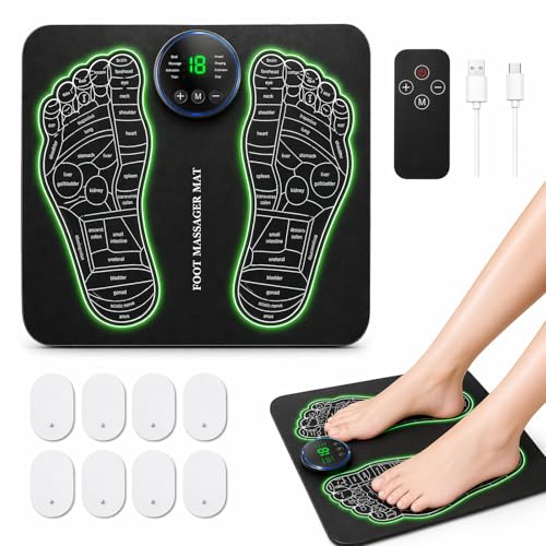 BLMRME TENS and EMS Foot Massager Rechargeable TENS Unit Muscle Stimulator with 2 Electrode Pads Portable EMS Foot Stimulator for Sore and Aching Muscles in Feet Legs Back and Shouldersd(Black)