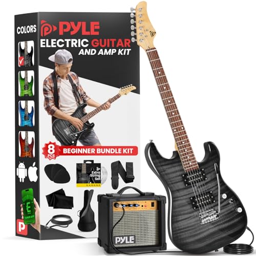 Pyle Electric Guitar, Complete- Electric Guitar Set, Full Size Guitar, 39"/99cm-Electric Guitar with Amp, Guitar Kit- for Beginners, w/Humbucker Picks, 10WAmplifier,Tuner,Strap,Extra Strings, Black