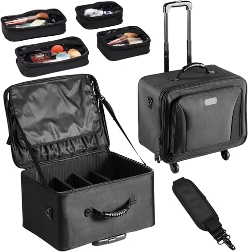VEVOR Mallette de Maquillage à roulettes 3 Niveaux Valise de Rangement Transport Pratique avec Poignées, Sangle, Boîte Trousse Maquillage Professionnelle...