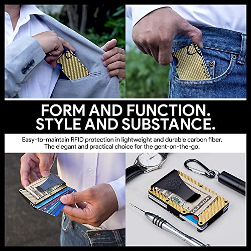 Carbon Fiber Card Holder Metal Aluminum Wallet RFID Anti-theft Swipe Credit Card Holder (Gold)3